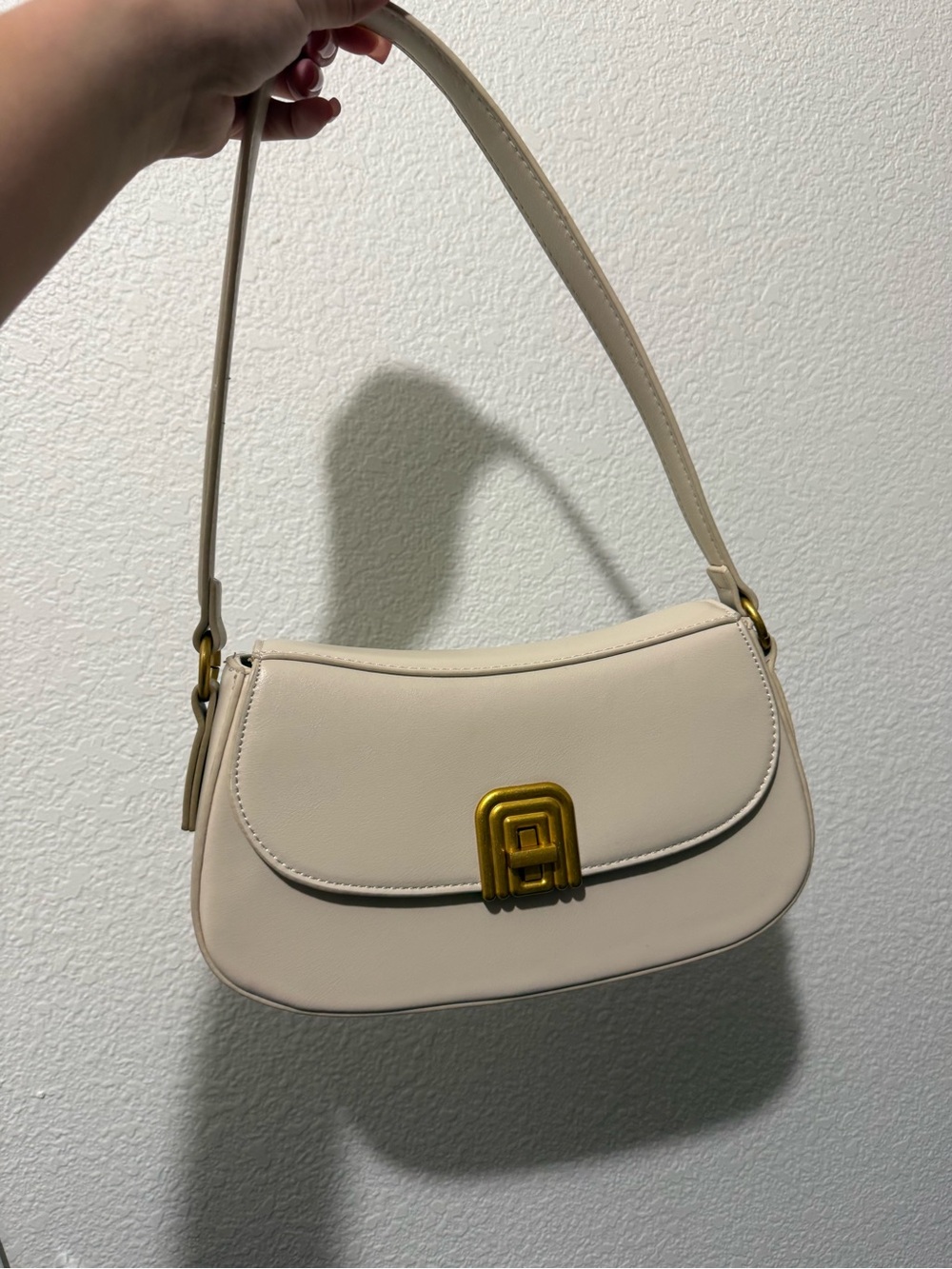 Cream Shoulder Bag with Gold Accent